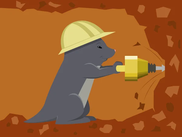 Mole digging a tunnel with a jackhammer — Stock Vector