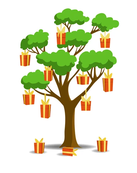 Abstracte boom met de doos van de gift op het — Stockvector