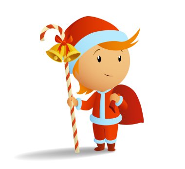 Little santa with staff and bag clipart