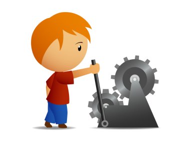 Boy push the lever of gear clipart