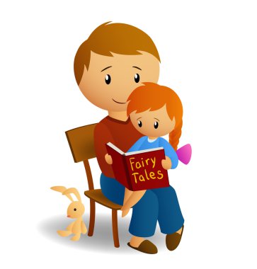 Ddaddy and his little daughter on his knee read the book clipart