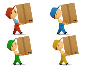 Set delivery boy many-coloures uniform, with box. clipart