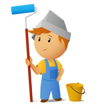 Painter men in uniform witth roller and bucket clipart