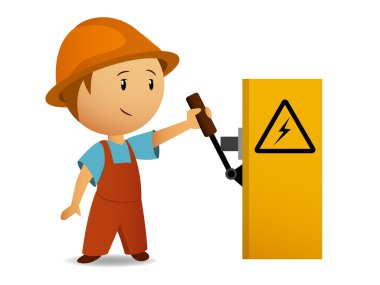 Little cartoon electrician switch on the power clipart