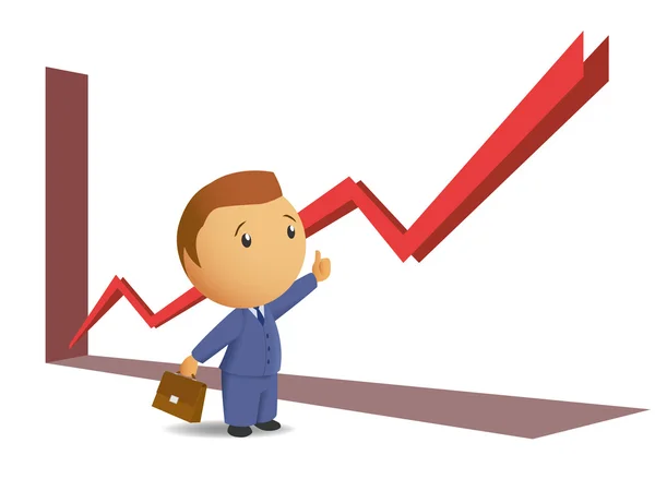 Éxito hombres de negocios pulgar y gráfico hacia arriba — Vector de stock