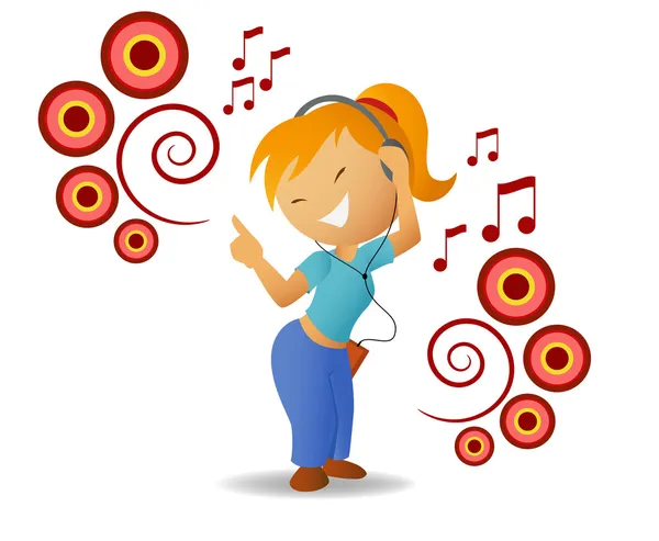 Dans eden kız dinle müzik kulaklık — Stok Vektör