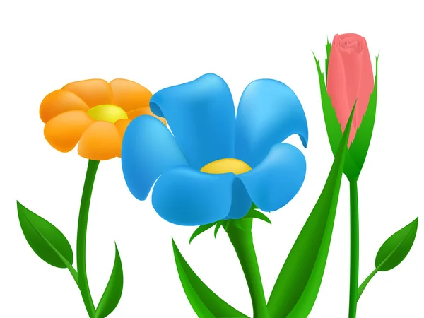Three flowers with mesh gradient color — Stock Vector
