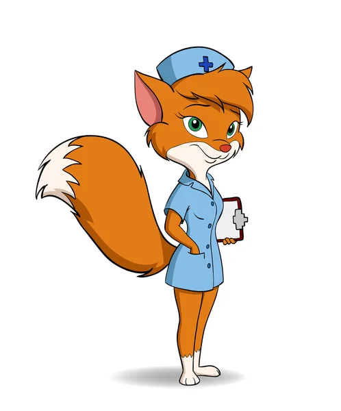 Infirmière renard mignon en uniforme — Image vectorielle