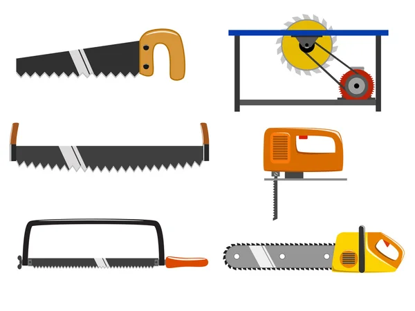 Conjunto de ferramentas de serra no fundo branco — Vetor de Stock