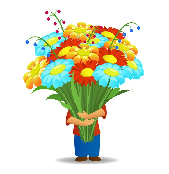 Men who hold big bouquet of beautiful flowers — Stockvector