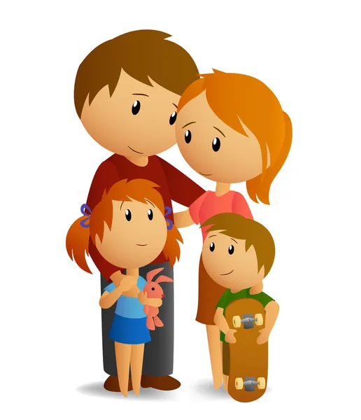 Familia feliz con papá, mamá, hija e hijo . — Vector de stock