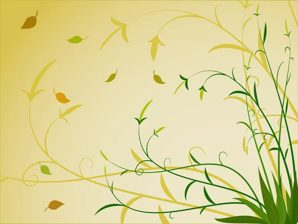 抽象的な茎葉と背景を持つ草と秋の葉 — ストックベクタ
