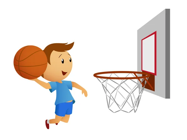 Dibujos animados saltar jugador de baloncesto disparar el gol . — Vector de stock