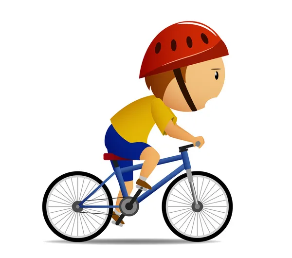 Rowerzysta w żółta koszulka lidera, na niebieski rower. — Wektor stockowy