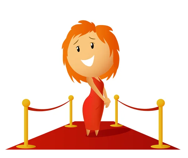 Schoonheid meisje in een rode jurk op rode weg bereiden krijgen award. — Stockvector