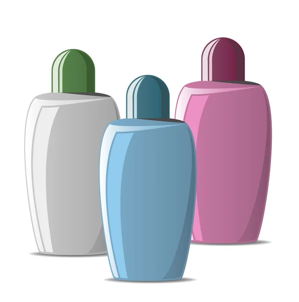 Ensemble de bouteilles cosmétiques ou médicales colorées — Image vectorielle