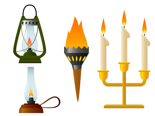 Комплект пламени старой лампы с горящим светом — стоковый вектор