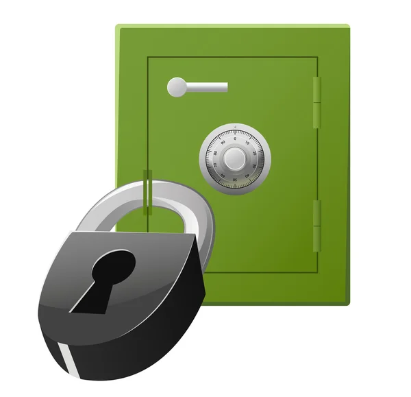 Πράσινο ασφαλείς με τον κωδικό κλειδώματος και λουκέτο — Διανυσματικό Αρχείο