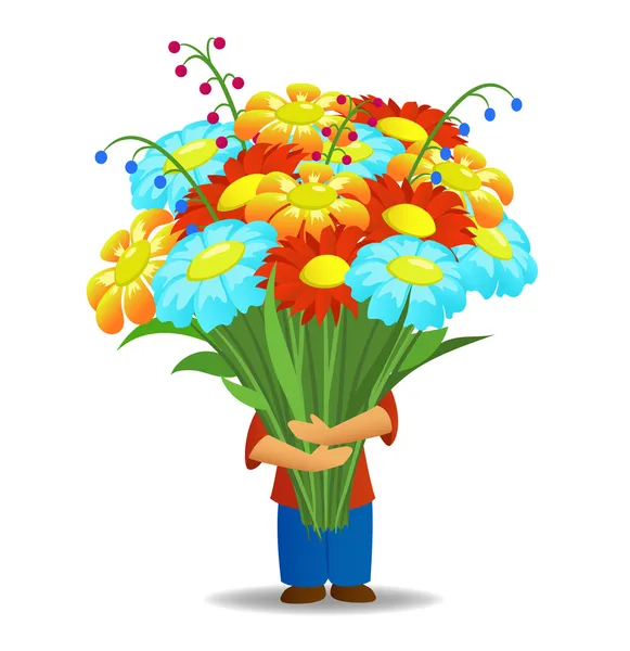 Men who hold big bouquet of beautiful flowers Royalty Free Stock Illustrations