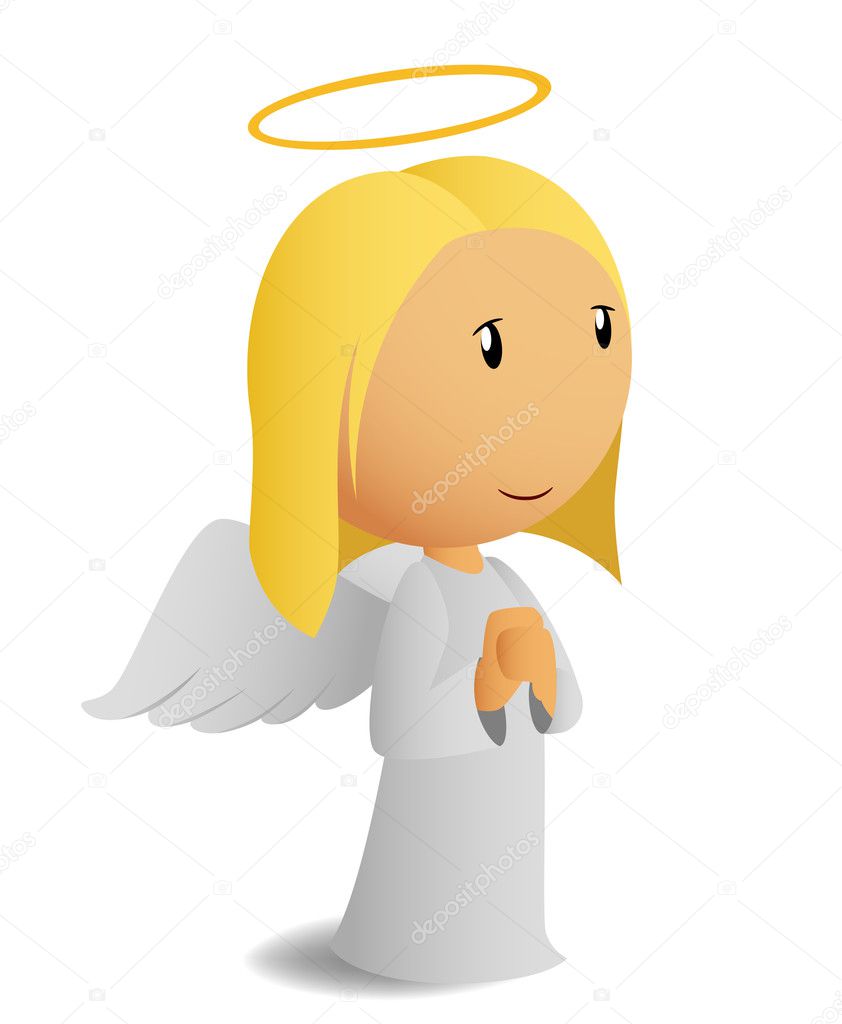 Little cute angel with a wings and halo over head.