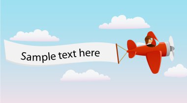 Cartoon red plane with pilot and banner clipart