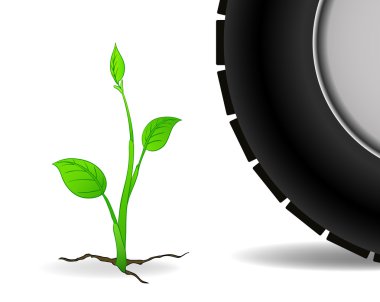 Vector floral plant and wheel car clipart