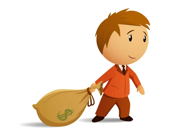 Cartoon zakenman in pak met geld tas — Stockvector