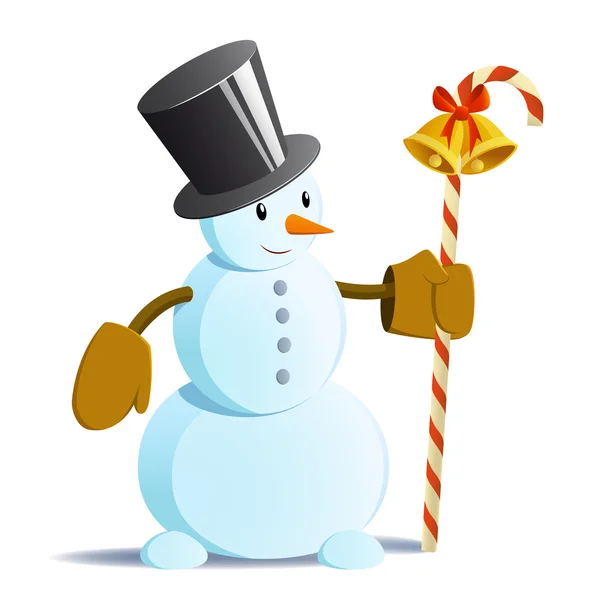 Muñeco de nieve en sombrero alto negro — Vector de stock