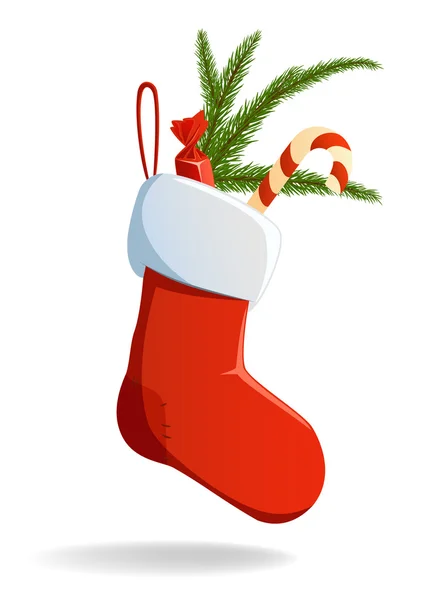 Красный рождественский носок с конфетами — стоковый вектор