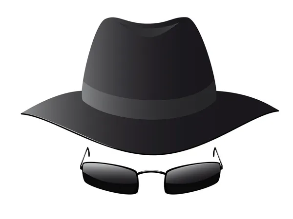 Zwarte zon glazen en spion hoed — Stockvector