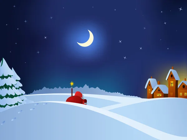 Père Noël vient à la ville de Noël — Image vectorielle