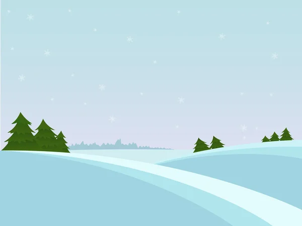 Nieve paisaje navideño con abeto y bosque lejano . — Archivo Imágenes Vectoriales