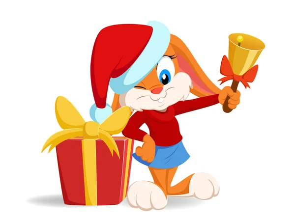 Cartoon grappige konijn met kerst hoed — Stockvector