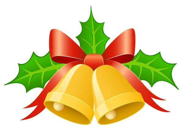 Cloches en or de Noël avec ruban papillon — Image vectorielle