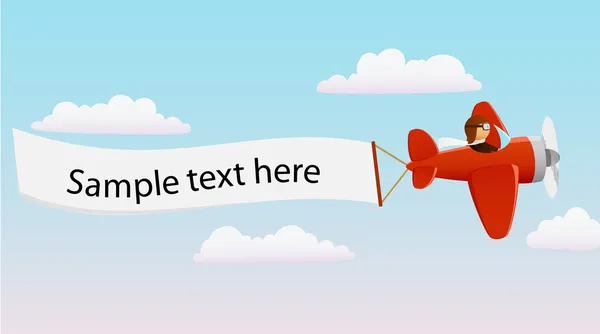 Avião vermelho dos desenhos animados com piloto e banner — Vetor de Stock