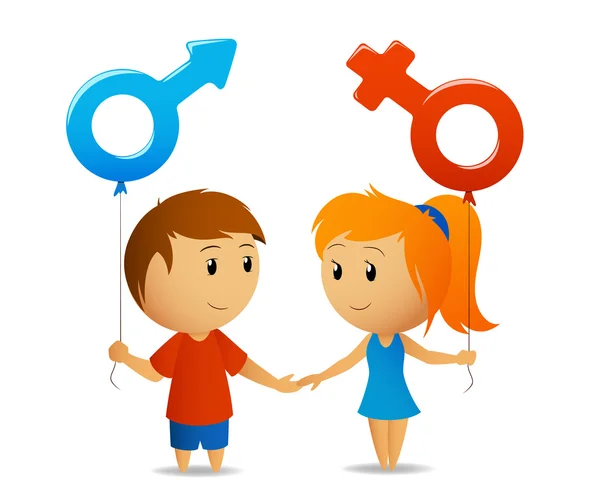 Чоловічий і жіночий знак з дівчиною і хлопчиком — стоковий вектор
