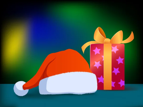 Chapéu de Natal dos desenhos animados e caixa de presente — Vetor de Stock