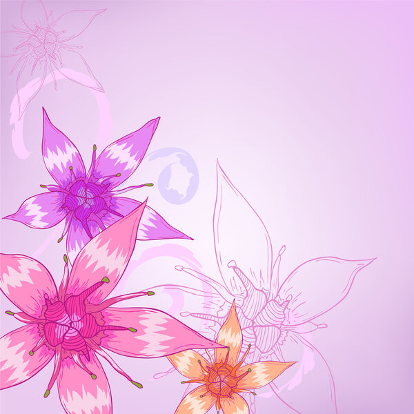 Purple flowers with ornament designs for greeting cards