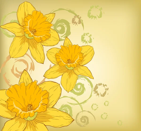 Gula blommor med prydnad mönster för gratulationskort — Stock vektor