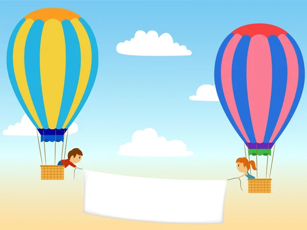 Δύο γελοιογραφία αερόστατο με διαφήμιση banner — Διανυσματικό Αρχείο
