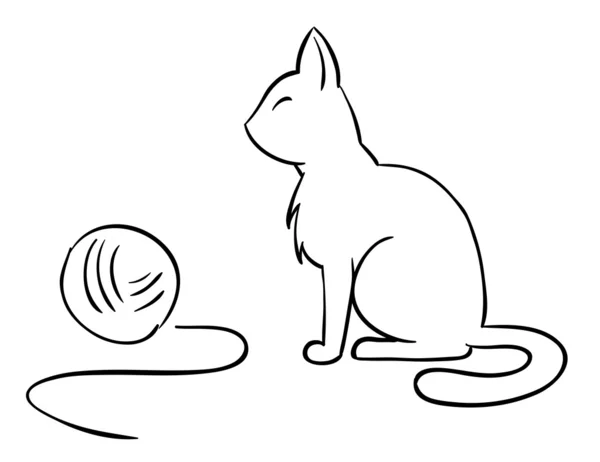 クリュー羊毛のボールとベクター猫 — ストックベクタ