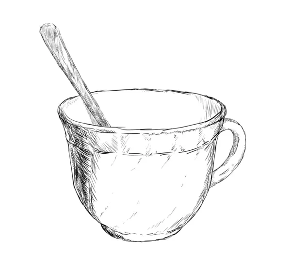 ベクトルのスプーンでコーヒーや紅茶のカップを描画 — ストックベクタ