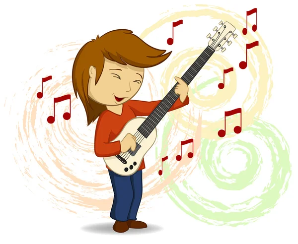 Jogador de guitarra de desenho animado vetorial com fundo —  Vetores de Stock