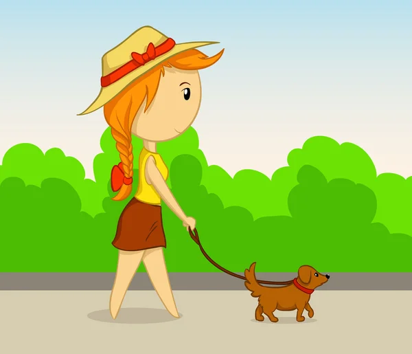 Vector chica de dibujos animados con perro — Archivo Imágenes Vectoriales