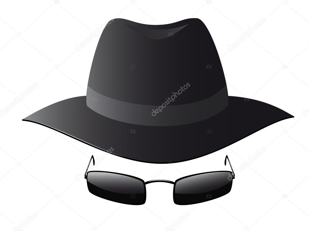 Black sun glasses and spy hat