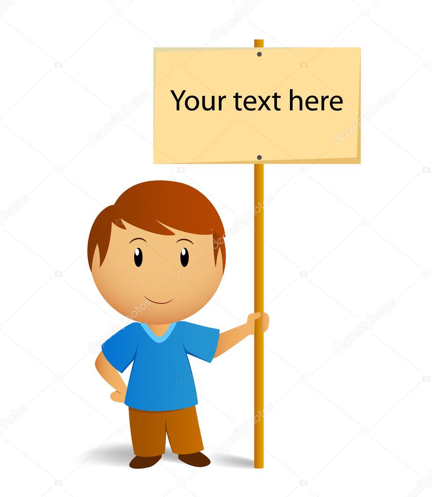 Hombres de dibujos animados sosteniendo cartel publicitario vector