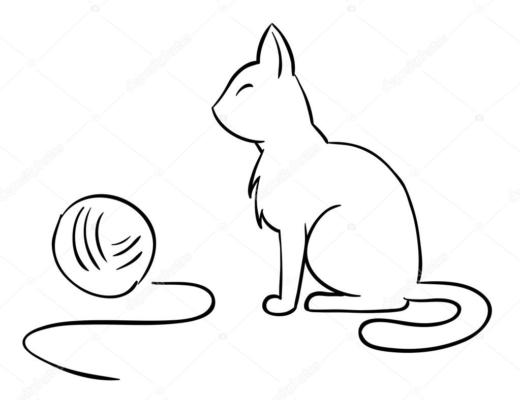 Illustrazione vettoriale mano disegno gatto seduto con palla di lana bugna — Vettoriali di acidburn