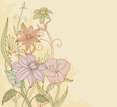 Retro color flowers on grunge background clipart