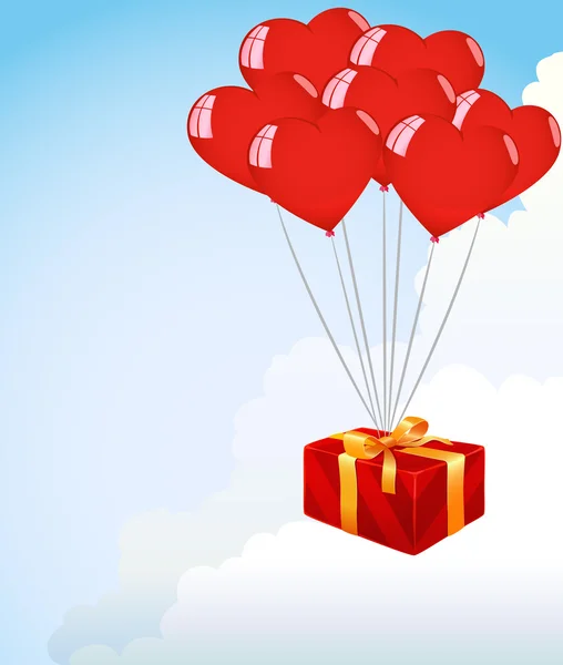 Bando de balões em forma de coração vermelho — Vetor de Stock
