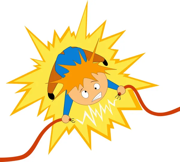 Pojke ta elektriker chocken på tråd — Stock vektor